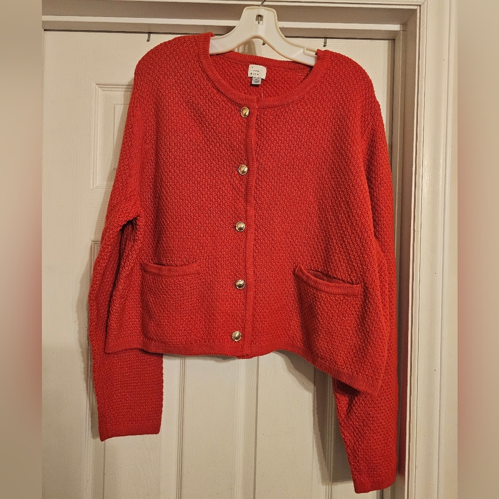 NWT Red Long Sleeve Cardigan Sweater with Gold Buttons. Size:XL.